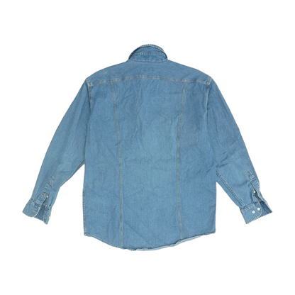 Blue Solid Long Sleeve Button Down