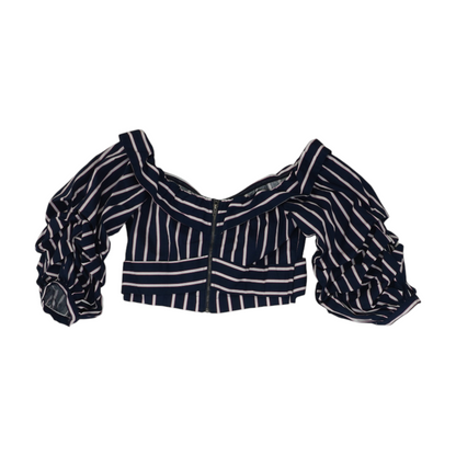 Navy Striped Cropped Blouse