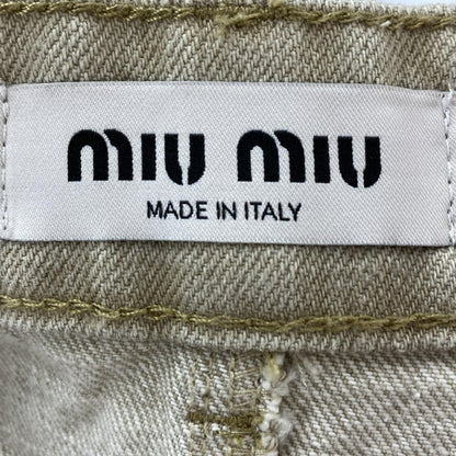 Beige Pre-Fall 2024 Collection By Miuccia Prada Logo Embroidered Beige Denim Knee-Length Skirt