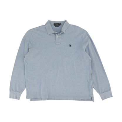 Blue Solid Long Sleeve Polo
