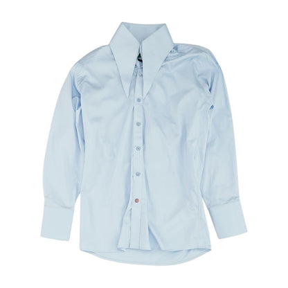 Blue Solid Long Sleeve Button Down
