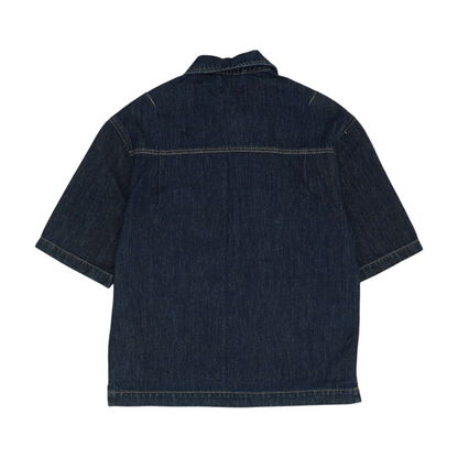 Blue Solid Short Sleeve Button Down