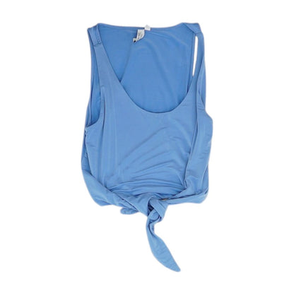 Blue Solid Cropped Knit Top
