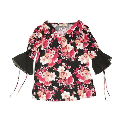 Black Floral 3/4 Sleeve Blouse