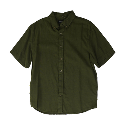 Green Solid Short Sleeve Button Down