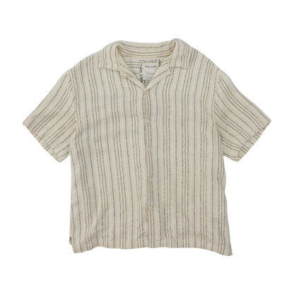 Beige Striped Short Sleeve Button Down