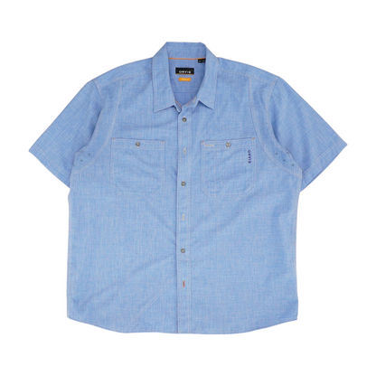 Blue Solid Short Sleeve Button Down