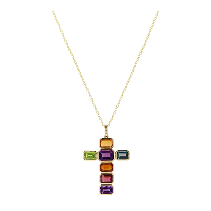 5 1/4 ctw 14K Yellow Gold Multi Gem Pendant Necklace