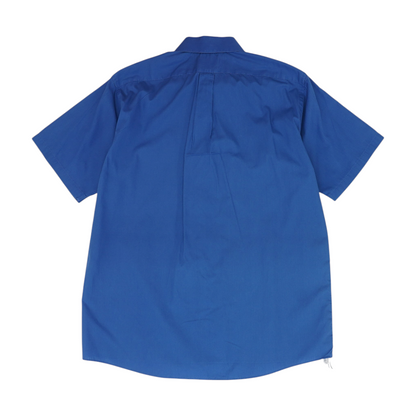 Blue Solid Short Sleeve Button Down