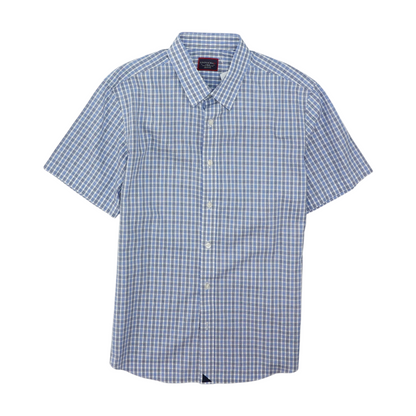 Blue Plaid Short Sleeve Button Down