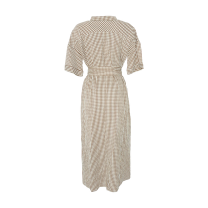 Beige Check Midi Dress