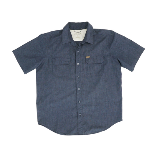 Navy Solid Short Sleeve Button Down
