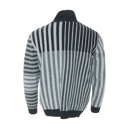 Gray Striped Cardigan Sweater