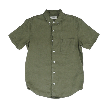 Green Solid Short Sleeve Button Down