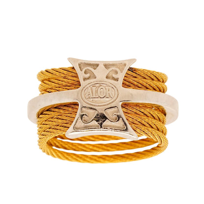Gold Tone Steel Cable With 18K White Gold And Diamond Accents Band