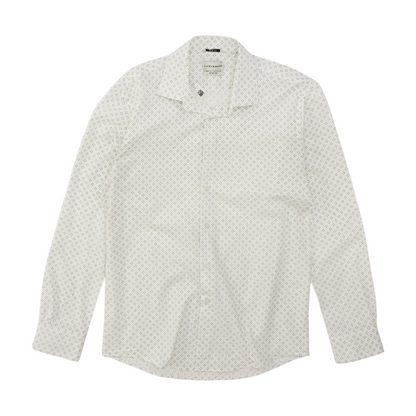 White Print Long Sleeve Button Down