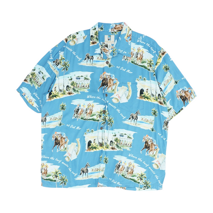 Blue Graphic Short Sleeve Button Down