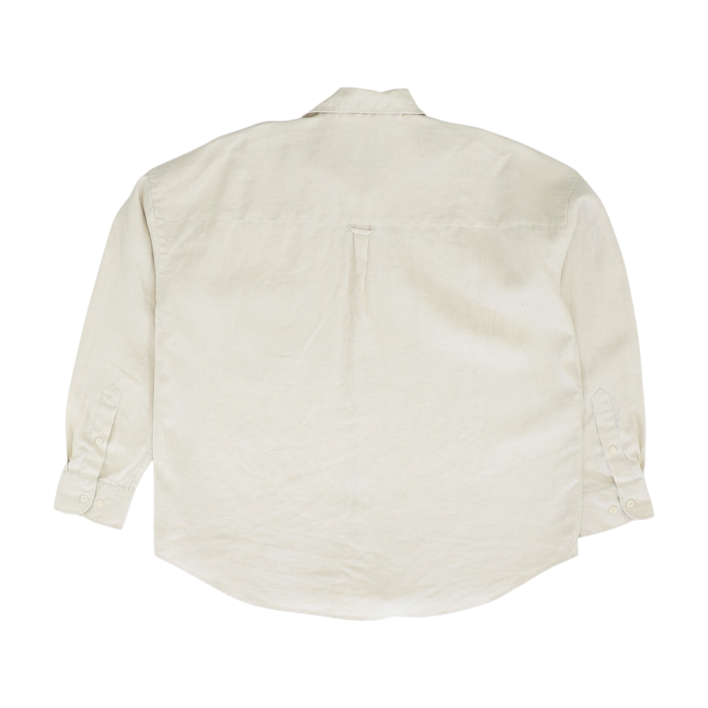 Beige Solid Long Sleeve Button Down