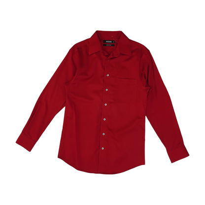 Red Solid Long Sleeve Button Down