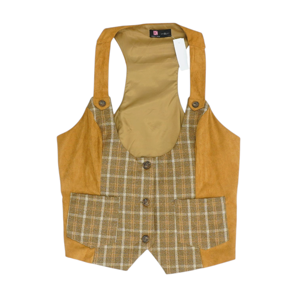 Brown Plus Size Check Blouse Vest