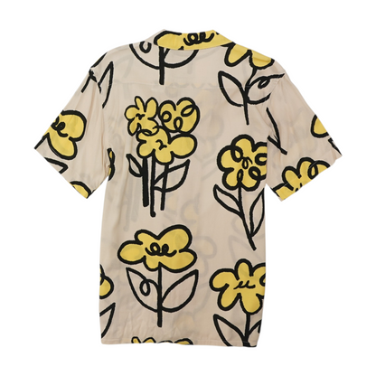 Beige Print Short Sleeve Button Down