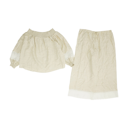 Cream Solid Pant Set