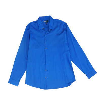 Blue Solid Long Sleeve Button Down
