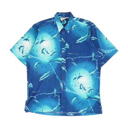 Blue Graphic Short Sleeve Button Down