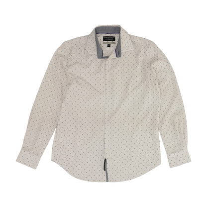 White Print Long Sleeve Button Down