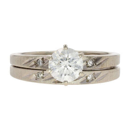 9/10 Ct 14K White Gold Round Diamond Textured Design Engagement Ring Fused Set