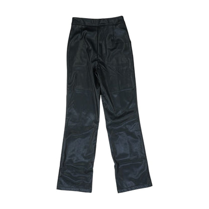 Black Solid Faux Leather Pants
