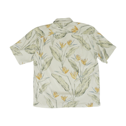Beige Floral Short Sleeve Button Down
