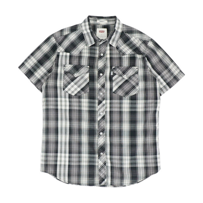 Black Plaid Short Sleeve Button Down