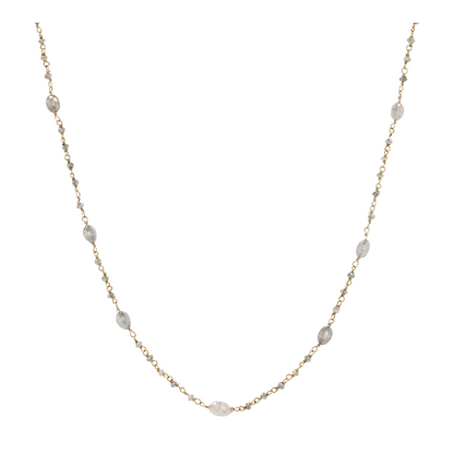 14K Yellow Gold Diamond Beaded Necklace