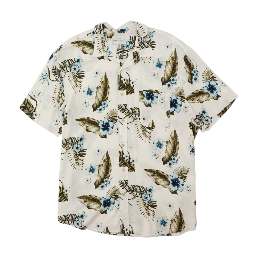 Lucky Brand White Floral Short Sleeve Button Down – Image 1