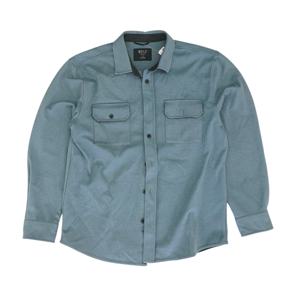 BYLT Blue Solid Flannel Button Down – Image 1