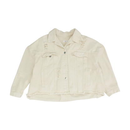 Beige Solid Denim Jacket