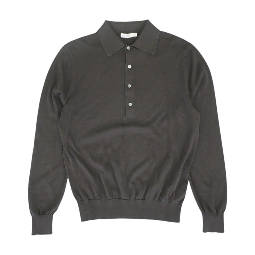 Brown Solid Long Sleeve Polo