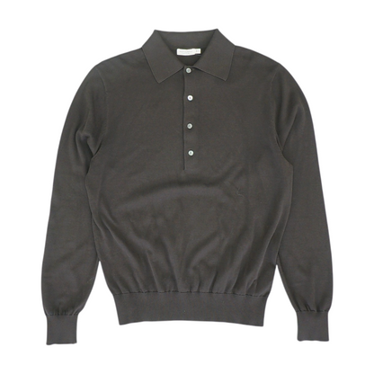 Brown Solid Long Sleeve Polo