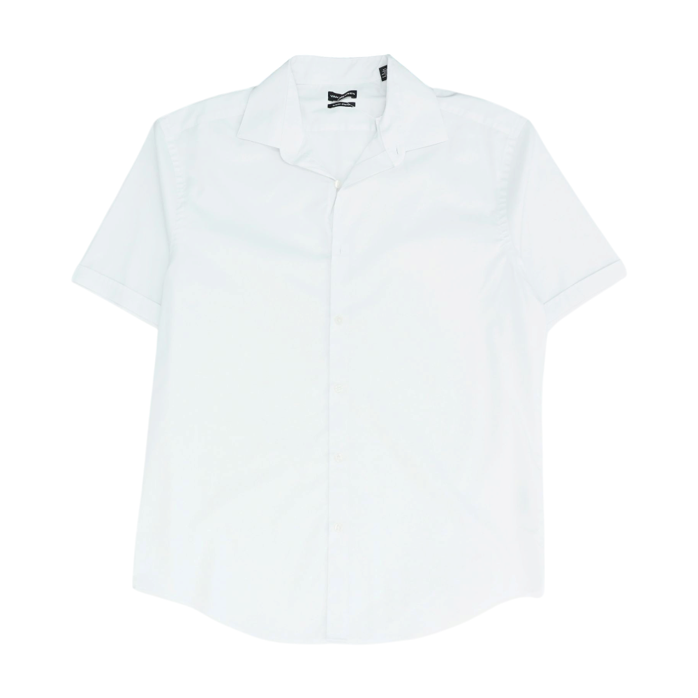 White Solid Short Sleeve Button Down