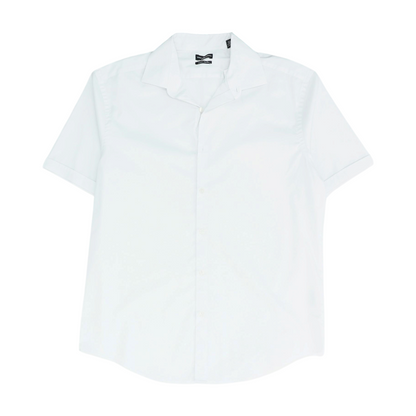 White Solid Short Sleeve Button Down