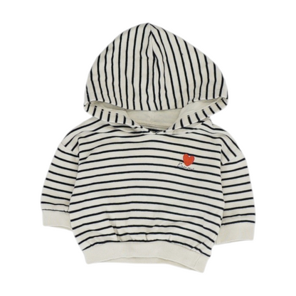 Beige Striped Hoodie Pullover