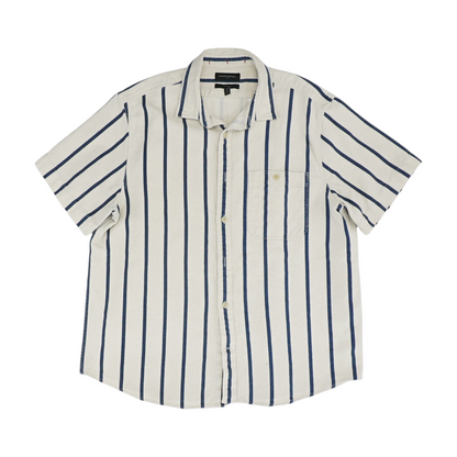 Beige Striped Short Sleeve Button Down