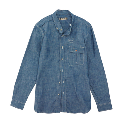 Blue Solid Long Sleeve Button Down