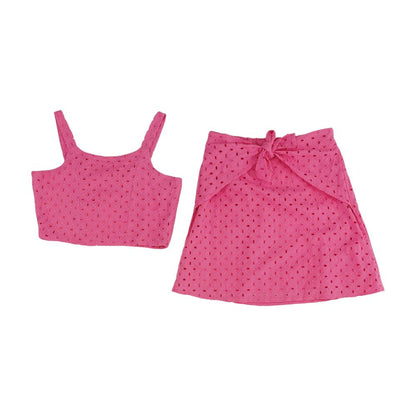 Pink Eyelet Skirt Set