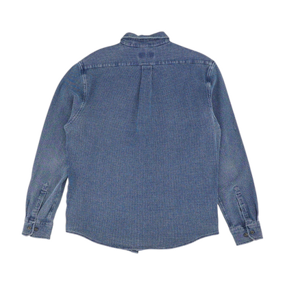 Blue Solid Long Sleeve Button Down