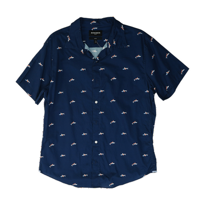 Navy Graphic Short Sleeve Button Down
