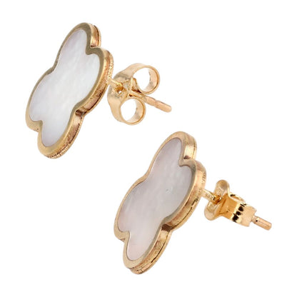 14K Gold Mother of Pearl Large Clover Stud Earrings
