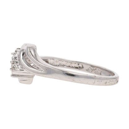 10K White Gold Illusion Set Round Diamond Bypass Cocktail Ring