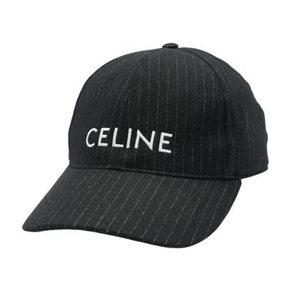 Black Embroidered Logo Pinstripe Baseball Cap